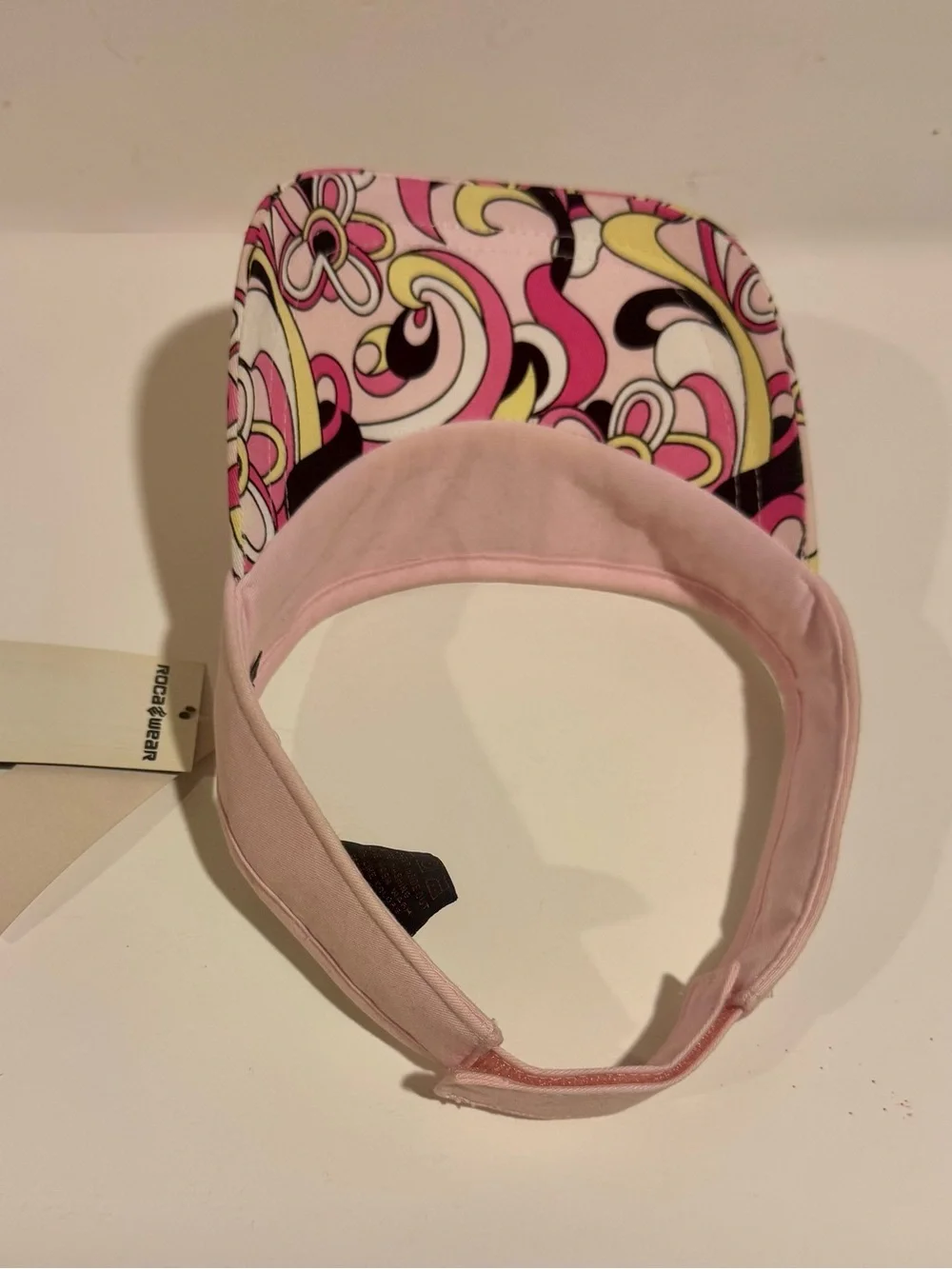VintageRocawear multi-colored psychedelic floral/swirl print Pink band Visor Hat